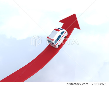 CG插圖旁邊的箭頭上運行的可愛救護車增加 CG插圖旁邊的箭頭上運行的可愛救護車增加 76613976