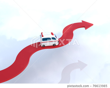 一輛可愛的救護車在箭頭上行駛,一條蜿蜒的道路,旁邊是 CG 插圖 一輛可愛的救護車在箭頭上行駛,一條蜿蜒的道路,旁邊是 CG 插圖 76613985