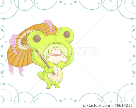 青蛙撐傘,雨季日式水嵴框,芥末色版 青蛙撐傘,雨季日式水嵴框,芥末色版 76614235