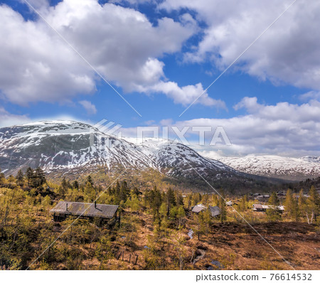 Norway with landscape during spring time. Railroad from Flam to Myrdal in Norway 76614532