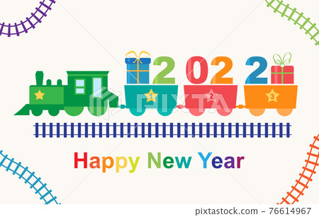 Happy New Year 2022 train with gifts vector Happy New Year 2022 train with gifts vector 76614967