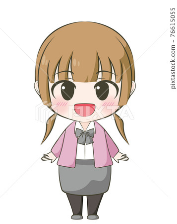 Business-type smiling woman anime-style deformed illustration 76615055