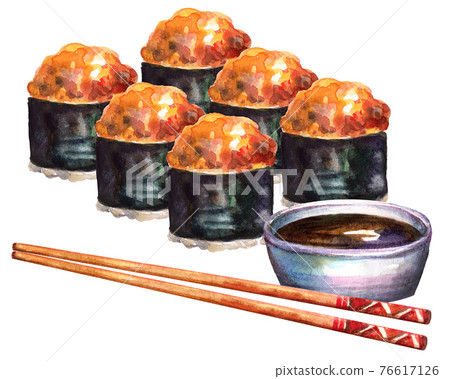 Japanese food baked roll and chopsticks watercolor 76617126