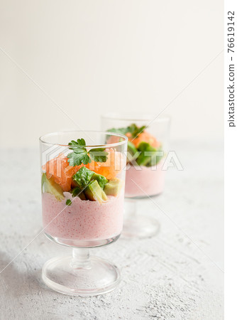 Tarama with avocado and grapefruit Tarama with avocado and grapefruit 76619142