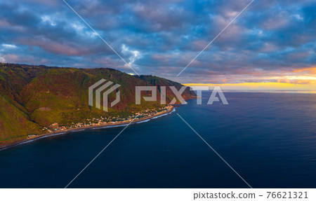 Aerial view of Paul do Mar on Madeira, Portugal at sunset 76621321