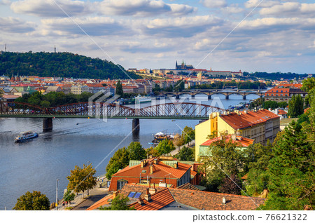 Prague Castle and Vltava river as seen from the Upper Castle 76621322