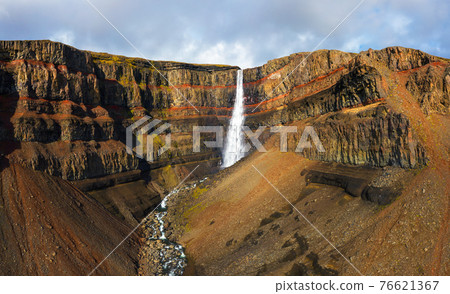Aerial view of the Hengifoss waterfall in East Iceland 76621367