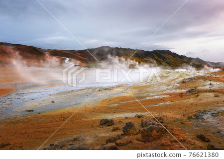 Hverir geothermal area near lake Myvatn in Iceland 76621380