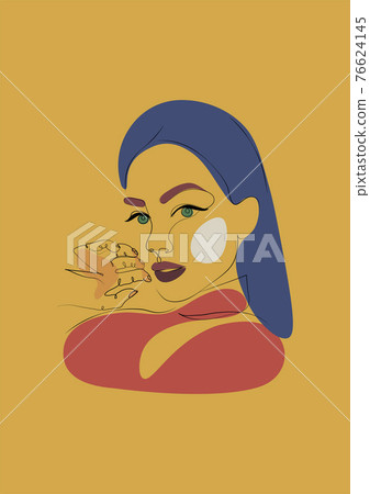 Vector Abstract Woman face one line drawing. Portrait minimalistic style. Continuous line. Vector Abstract Woman face one line drawing. Portrait minimalistic style. Continuous line. 76624145