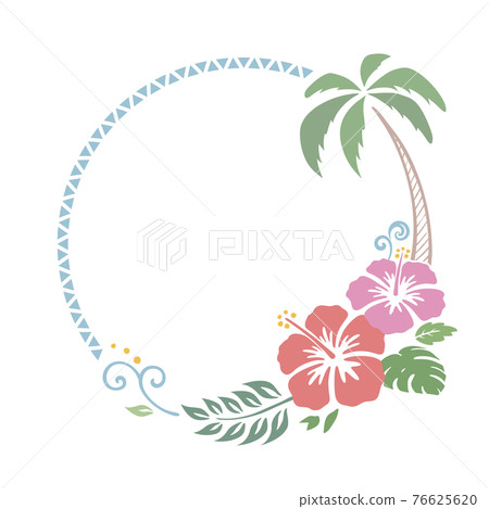 芙蓉與棕櫚樹裝飾框_圓框_插畫素材 芙蓉與棕櫚樹裝飾框_圓框_插畫素材 76625620