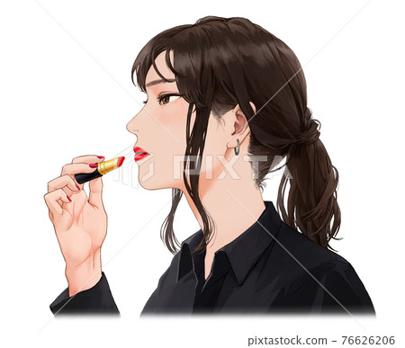 一個女人塗口紅的插圖 一個女人塗口紅的插圖 76626206