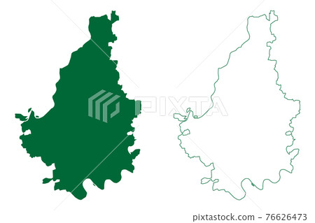 Vadodara district (Gujarat State, Republic of India) map vector illustration, scribble sketch Baroda map 76626473