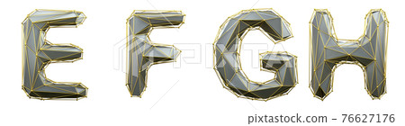 Letter set E, F, G, H made of realistic 3d render silver color. Collection of gold low polly style 76627176