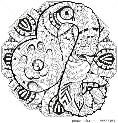 Leo zodiac sign with mandala cute cartoon lion character retro zentangle stylized in vector 76627463