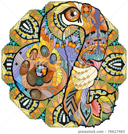 Leo zodiac sign with mandala cute cartoon lion character retro zentangle stylized in vector 76627465