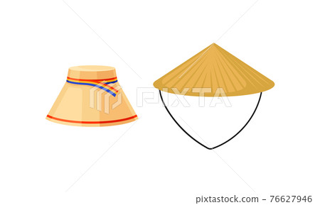Various National Headdress with Conical Vietnamese Hat Vector Set 76627946