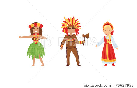 People Characters Wearing Traditional Ethnic Clothing of Various Countries Vector Set 76627953