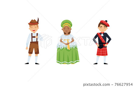 People Characters Wearing Traditional Ethnic Clothing of Various Countries Vector Set 76627954