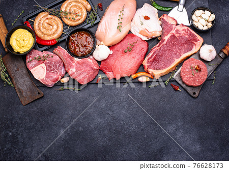 Assortment of various types of meat 76628173