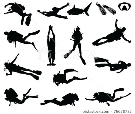 Black silhouette of diver on a white background Black silhouette of diver on a white background 76628782