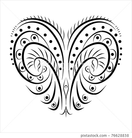 Stylized black and white heart qith ornament. Stylized black and white heart qith ornament. 76628838