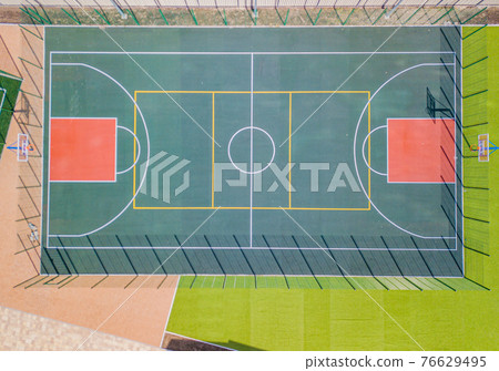 Green basketball court, aerial view Green basketball court, aerial view 76629495