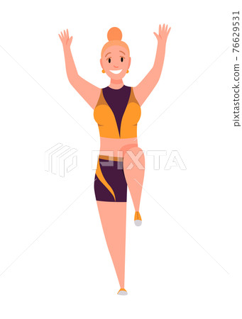Over size woman. Adult lush lady in sport clothe flat cartoon style. Female character with overweight. Vector person 76629531
