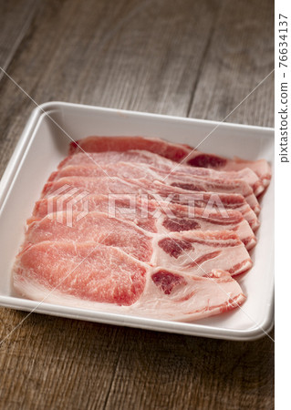 Domestic pork in a tray for ginger grilling pork ginger Domestic pork in a tray for ginger grilling pork ginger 76634137