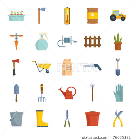 Vector Gardeninig instruments flat icons collection isolated on white 76635381