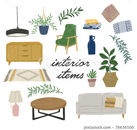 Interior furniture Living foliage plants Hand-painted illustrations Watercolor 76636500