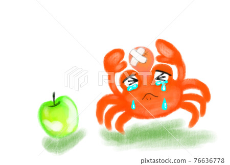 一隻被不可食用的蘋果擊中而被欺負的螃蟹。 76636778