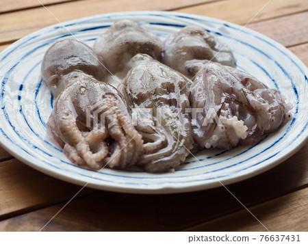 Fresh natural seafood squid, food ingredient 76637431