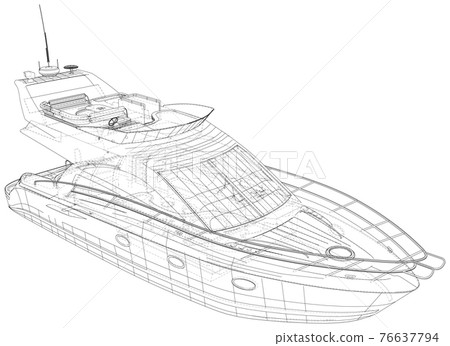 Sport Yacht on the white background. Technical illustration wire-frame. Vector rendering of 3d Sport Yacht on the white background. Technical illustration wire-frame. Vector rendering of 3d 76637794
