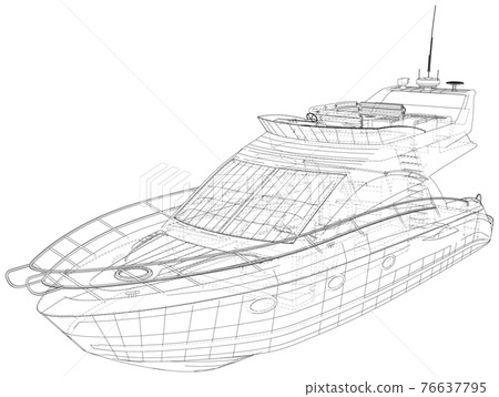 Vector outline Yacht. Wire-frame motor yacht. EPS10 format. Vector created of 3d 76637795