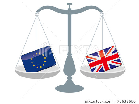 Balance and national flag Euro and British national flag National conflict National conflict International judiciary Trade image illustration 76638696