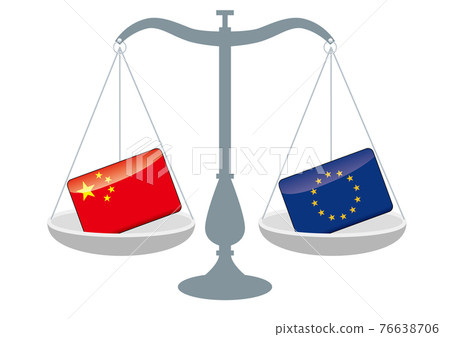 Balance and national flag, national flag of China and euro, national conflict, international judiciary, trade image illustration 76638706