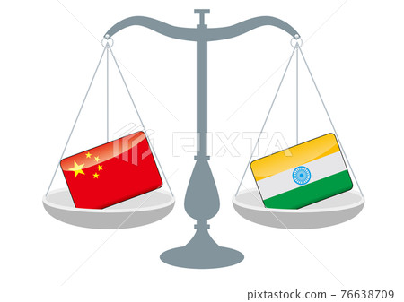 Balance and national flag, national flag of China and India, national conflict, national conflict, international judiciary, trade image illustration Balance and national flag, national flag of China and India, national conflict, national conflict, international judiciary, trade image illustration 76638709