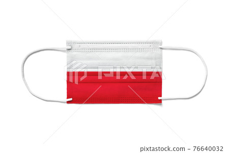 Flag of Poland on a disposable surgical mask. White background 76640032