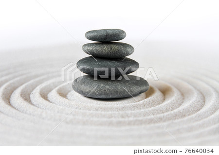 Zen japanese garden and black stones background 76640034