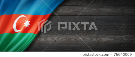 Azerbaijani flag on black wood wall banner 76640069
