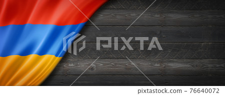 Armenian flag on black wood wall banner 76640072