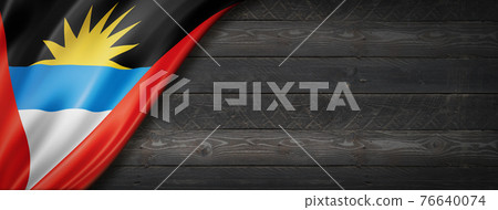 Antigua and Barbuda flag on black wood wall banner 76640074