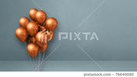 Copper balloons bunch on a grey wall background. Horizontal banner. Copper balloons bunch on a grey wall background. Horizontal banner. 76640080