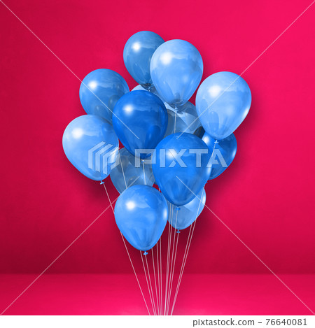 Blue balloons bunch on a pink wall background Blue balloons bunch on a pink wall background 76640081