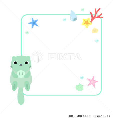 Sea otter icon with frame + sea decoration 76640455
