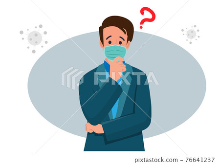 A businessman uses a medical mask and makes a suspicious expression. About the coronavirus outbreak (covid19) Flat style cartoon illustration vector 76641237