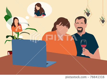 Parents communicate with their children via video communication. Parents communicate with their children via video communication. 76641316