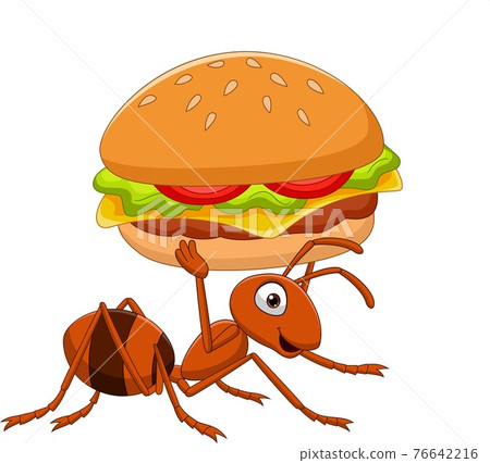 Cartoon funny ant carrying a burger - Stock Illustration [76642216] - PIXTA