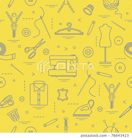 Pattern with tools and accessories for sewing. Pattern with tools and accessories for sewing. 76643423