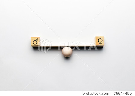 Gender equality concept on abstract scales with masculine and feminine icons Gender equality concept on abstract scales with masculine and feminine icons 76644490